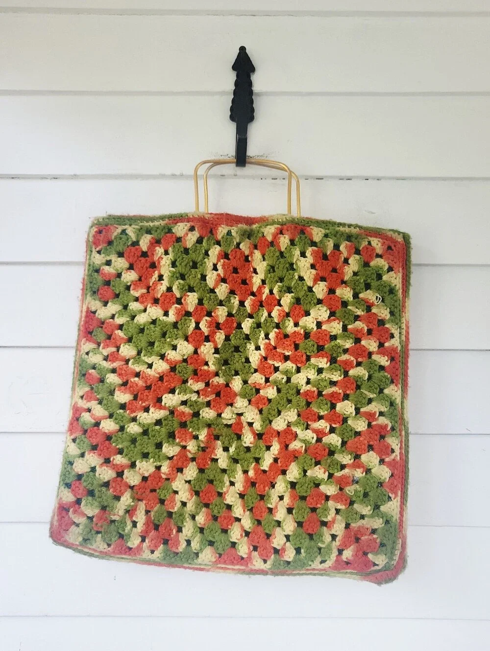 Vintage 70's Retro Crocheted Top Handle Tote Purse